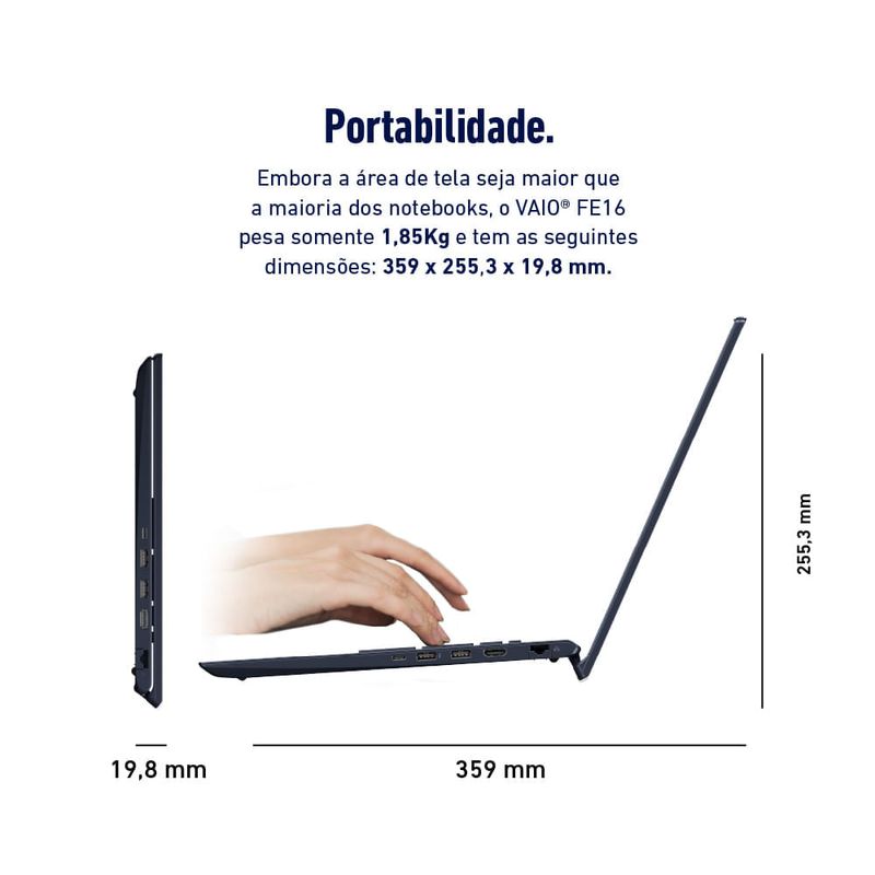 Notebook VAIO FE16 Intel® Core™ i5-1334U Linux 8GB RAM 256GB SSD 16" IPS WUXGA Antirreflexo - Cinza Grafite-1770127547923